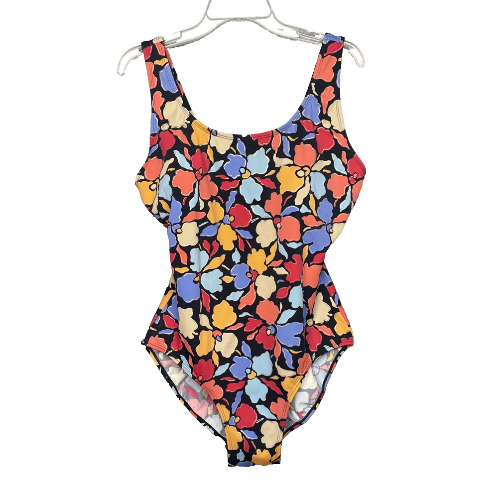 Islander Swimsuit 20W Plus Size One Piece Retro Floral Multi-Color Gold Accent